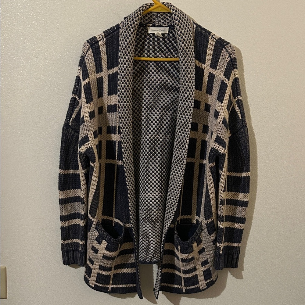 Treasure & Bond Oversized XS/S Plaid Open Front 2 Pocket Cardigan Sweater